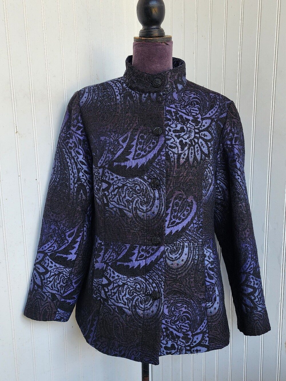 Chico's Blazer Women Black Purple Jacket Coat Paisley Artsy Career Linend 2 LT